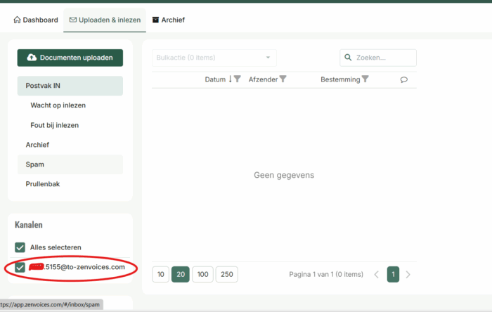 emailadres voor aanleveren in zenvoices
